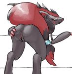  blue_eyes butt female looking_at_viewer looking_back nintendo nude pok&#233;mon pok&eacute;mon pussy solo spread_pussy spreading tediousramen two_tone_hair video_games zoroark 