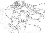  detached_sleeves gari_(apollonica) hatsune_miku highres lineart long_hair monochrome necktie skirt smile solo thighhighs twintails very_long_hair vocaloid 