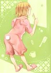  bad_id bad_pixiv_id blonde_hair bunny_tail child from_behind kagamine_rin pajamas short_hair slippers solo tail toothbrush utaori vocaloid 