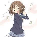  bad_id bad_pixiv_id brown_hair castanets closed_eyes core_(mayomayo) dancing hirasawa_yui instrument k-on! musical_note pantyhose sakuragaoka_high_school_uniform school_uniform short_hair solo un_tan 