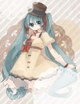  aqua_eyes aqua_hair bad_id bad_pixiv_id belt character_name choko_(alice_vessaliuss) dress ennui_heiwa_miku gloves hair_ribbon hat hatsune_miku highres long_hair ribbon solo top_hat twintails very_long_hair vocaloid 