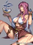  bare_shoulders blue_eyes bracelet breasts glass grey_background hijiki_(b-stroke) holding jewelry large_breasts long_hair original pink_hair simple_background sitting solo 