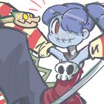  1girl blue_hair blue_skin eugene__0 leviathan_(skullgirls) monster_girl red_eyes shoulders skullgirls smile squigly_(skullgirls) stitches yuujin_(eugene) zombie 