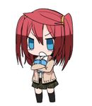  :o arian_rod blue_eyes chibi commentary crossed_arms erubo lowres open_mouth original plaid plaid_skirt red_hair school_uniform simple_background skirt solo twintails v-shaped_eyebrows white_background 