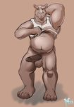  anthro balls biceps big_muscles bottomless chubby clothed clothing erection half-dressed horrorbuns looking_at_viewer male mammal muscles pecs penis rhinoceros shirt solo tank_top 