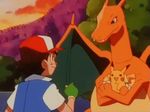  1boy animated animated_gif animation burnt charizard fire lowres nintendo outdoors pikachu pokemon pokemon_(anime) satoshi_(pokemon) 