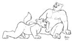  anthro balls bear canine chubby duo erection gay licking_cock male mammal nipples oral oral_sex penis penis_licking sex shocked tongue wolf wolfyama 