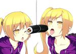  blonde_hair chestnut_mouth dual_persona ehoumaki food hood hoodie kiss-shot_acerola-orion_heart-under-blade kouji_(campus_life) long_hair makizushi monogatari_(series) nisemonogatari one_eye_closed open_mouth oshino_shinobu pointy_ears setsubun sexually_suggestive side_ponytail sushi teenage time_paradox tongue tongue_out yellow_eyes 