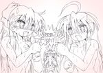  ahoge anal_beads blush dildo gaketsu hair_ribbon hiiragi_kagami hiiragi_tsukasa izumi_konata long_hair lucky_star monochrome multiple_girls nude open_mouth pussy_juice ribbon saliva siblings sisters sweatdrop takara_miyuki twins yuri 