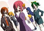  adjusting_eyewear aoki_reika blonde_hair blue_hair bow brown_eyes brown_hair candy_(smile_precure!) errant formal green_eyes green_hair hino_akane_(smile_precure!) hoshizora_miyuki kise_yayoi long_hair looking_over_eyewear midorikawa_nao multiple_girls necktie pink_bow precure red_eyes red_hair short_hair skirt skirt_suit smile_precure! suit sunglasses yellow_eyes 