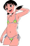  :d arm_up armpits baba_arumi belly bikini black_eyes black_hair cowboy_shot cropped_legs flat_chest hand_behind_head micro_bikini navel open_mouth original short_hair short_twintails side-tie_bikini simple_background skinny smile solo string_bikini striped striped_bikini swimsuit twintails white_background 