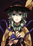  empty_eyes face fingernails green_hair hat highres komeiji_koishi long_hair nishiide_kengorou sharp_fingernails smile solo tears third_eye touhou upper_body 