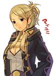  belt blonde_hair breasts brown_eyes character_name cleavage expressionless female_my_unit_(fire_emblem:_kakusei) fire_emblem fire_emblem:_kakusei large_breasts my_unit_(fire_emblem:_kakusei) numae_kaeru robe simple_background solo white_background 
