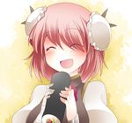  ^_^ closed_eyes double_bun ehoumaki food hammer_(sunset_beach) ibaraki_kasen makizushi open_mouth pink_hair puffy_sleeves setsubun short_hair smile solo sushi touhou upper_body 