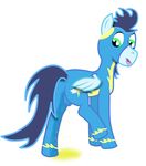  blue_fur blue_hair clothed clothing dripping equine feral friendship_is_magic fur green_eyes hair horse leg_lifted looking_back looking_down male mammal my_little_pony open_mouth peeing pegasus plain_background pony raised_leg simple_background soarin_(mlp) solo surprise thestargrazer uniform urine watersports white_background wings wonderbolts_(mlp) 