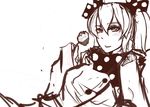  blush bow charlotte_(madoka_magica) chocolate food fruit hair_bow looking_at_viewer magical_girl mahou_shoujo_madoka_magica monochrome panties_(pantsu-pirate) personification polka_dot short_twintails sketch smile solo strawberry twintails 