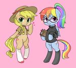  &lt;3 alternate_hairstyle applejack applejack_(mlp) blonde_hair blue_fur blush book braid clothing cute cutie_mark duo equine eyewear female friendship_is_magic fur glasses green_eyes hair hat heart horse legwear mammal multi-colored_hair multicolored_hair my_little_pony my_little_pony_friendship_is_magic no_humans pegasus pink_eyes pony ponytail purple_eyes rainbow_dash rainbow_dash_(mlp) rainbow_hair shepherd0821 socks standing stockings tail wings 