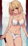  :p absurdres arcueid_brunestud blonde_hair bra breasts character_name cleavage highres medium_breasts morii_shizuki navel panties red_eyes short_hair solo tongue tongue_out tsukihime underwear underwear_only 