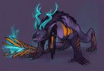  all_fours angry body_markings braid claws dragon fangs glowing harag horn markings plain_background teal_eyes teeth 