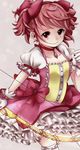  absurdres bow_(weapon) colorized flat_chest highres kaname_madoka looking_at_viewer mahou_shoujo_madoka_magica pink_eyes pink_hair rinyuu short_hair simple_background smile solo weapon 