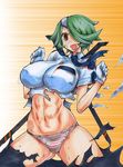  blush breasts eyepatch gloves green_hair hair_over_one_eye kikuta necktie otonashi_kiruko panties shinmai_fukei_kiruko-san underwear yellow_eyes 