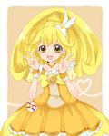  blonde_hair boots bow choker cure_peace double_v hair_flaps izamin kise_yayoi long_hair magical_girl open_mouth ponytail precure skirt smile smile_precure! solo tiara v wrist_cuffs yellow yellow_bow yellow_eyes yellow_skirt 
