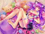  bunny_ears bunnygirl candy headphones panties purple_eyes purple_hair skirt tandolcedeco teddy_bear underwear 