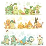  bulbasaur character_request charmander chikorita chimchar cyndaquil mudkip no_humans oshawott piplup poke_ball pokemon snivy squirtle tepig torchic totodile treecko turtwig 