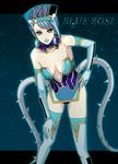  bare_shoulders blue_eyes blue_hair blue_rose_(tiger_&amp;_bunny) boots breasts character_name cleavage crystal_earrings earrings elbow_gloves fingernails gloves jewelry karina_lyle lipstick makeup medium_breasts short_hair solo superhero thigh_boots thighhighs tiger_&amp;_bunny yuko_(y_yuko) 