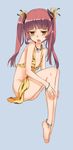  anklet bare_legs bare_shoulders barefoot downblouse fang flat_chest jewelry kawagoe_pochi long_hair necklace nipples open_mouth original pink_hair pointy_ears sitting solo twintails wristband yellow_eyes 