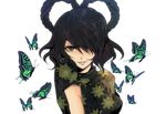  alternate_color black_eyes blue_hair bug butterfly hair_over_one_eye hair_rings insect kaku_seiga open_mouth shisei_(kyuushoku_banchou) short_sleeves simple_background smile solo touhou white_background 