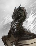  dragon feral horn madness_demon male paarthurnax plain_background scalie snow solo the_elder_scrolls the_elder_scrolls_v:_skyrim video_games wings 
