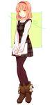  black_legwear blush boots brown_hair dress full_body green_eyes hairband karuha looking_at_viewer nanami_haruka pantyhose simple_background uta_no_prince-sama white_background 