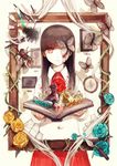  2girls book brown_hair bug butterfly flower garry_(ib) ib ib_(ib) insect long_hair maamayoru mary_(ib) multiple_girls one_eye_covered paint paintbrush picture_frame red_eyes rose spider 