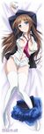 accel_world arms_up artist_request bed_sheet between_breasts blazer blue_eyes blush breasts breasts_apart brown_hair copyright_name covered_nipples dakimakura full_body highres holding jacket kurasaki_fuuko large_breasts legs long_hair looking_at_viewer loose_necktie lying navel necktie necktie_between_breasts no_bra no_shoes official_art on_back open_clothes open_jacket open_shirt panties plaid plaid_skirt pleated_skirt school_uniform shirt side-tie_panties skirt skirt_around_ankles skirt_around_one_leg solo thighhighs thighs unbuttoned underwear white_legwear 