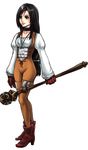  1girl bentez black_hair boots breasts dissidia_final_fantasy final_fantasy final_fantasy_ix garnet_til_alexandros_xvii gloves jewelry large_breasts legs mound_of_venus necklace robe skin_tight smile square_enix staff weapon 