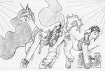  butt butt_bump cheerilee_(mlp) equine female feral friendship_is_magic horn horse mammal monochrome my_little_pony negativefade pony princess princess_celestia_(mlp) royalty winged_unicorn wings 