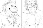  aluminemsiren biceps black_and_white canine chest_tuft clenched_teeth clothed clothing dragon fur grin half-dressed horn line_art looking_at_viewer male mammal monochrome muscles nipples pecs plain_background portrait portraitabs sketch teeth topless tuft white_background wolf 