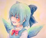  absurdres blue_eyes blue_hair bow cirno hair_bow highres ice ice_wings smirk solo touhou traditional_media watercolor_(medium) wings yuyu_(00365676) 