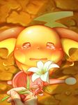  cafe_(chuu_no_ouchi) crying crying_with_eyes_open flower gen_1_pokemon hands highres lily_(flower) no_humans pokemon pokemon_(creature) raichu solo_focus tears 