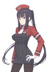  black_hair blue_eyes gloves hand_on_hip hat kuroboshi_kouhaku looking_at_viewer necktie official_art pantyhose solo summon_night summon_night_5 twintails white_gloves yeng-hua 