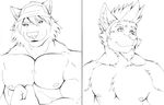  aluminemsiren beard biceps black_and_white facial_hair flexing fur hair hat line_art looking_at_viewer male monochrome muscles nipples pecs plain_background portrait sketch smile white_background 
