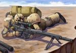  70s 80s backpack bag cloud day desert gacha-m gun gundam gundam_unicorn hose lying male_focus mecha oldschool on_stomach rifle science_fiction shadow sketch sniper_rifle sniping solo weapon zaku zaku_i_sniper_type 