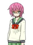  genderswap genderswap_(mtf) glasses green_eyes pink_hair saiki_kusuko saiki_kusuo saiki_kusuo_no_psi_nan school_uniform seki_(red_shine) serafuku short_hair solo 