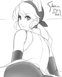  ass bike_shorts borrowed_character elbow_pads eu03 from_behind goggles goggles_on_head greyscale long_hair looking_back monochrome original out-of-frame_censoring plume_(junkpuyo) ponytail sketch solo 