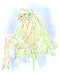  breasts eim_(strayseep) green_hair long_hair medium_breasts nipples nude original red_eyes solo very_long_hair 