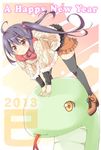  2013 ahoge black_hair black_legwear happy_new_year new_year original red_eyes scrunchie shoes smile snake solo thighhighs twintails umino_tomo zettai_ryouiki 