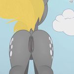  back_turned blonde_hair cloud cutie_mark derpy_hooves_(mlp) equine female feral friendship_is_magic fur grey_fur hair horse liquidrarity mammal my_little_pony pegasus pony pussy sky solo wings 
