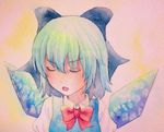  blue_eyes blue_hair bow cirno closed_eyes hair_bow ice ice_wings open_mouth solo touhou traditional_media watercolor_(medium) wings yuyu_(00365676) 