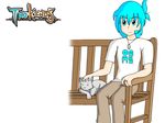  cat chair clothed clothing cyan_eyes cyan_hair dog_tags english_text feline feral hair human jewelry lady_nora male mammal misterkidder necklace petting plain_background ring seat sitting tag text trace_legacy twokinds webcomic white_background yellow_eyes 